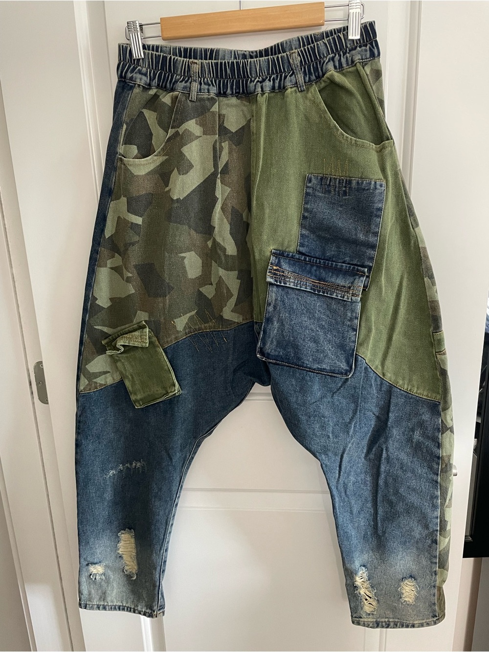 Rehab Lab Camo & Denim-Trim Harem Pants